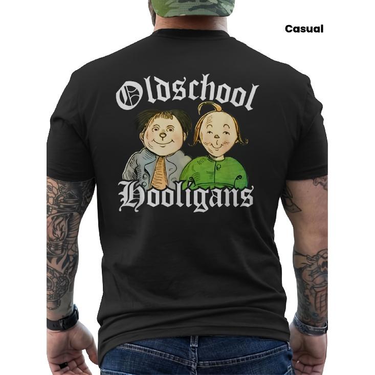 Herren Old School Hooligans Vintage Grafik T-Shirt mit Rückendruck - 100% Nostalgisches Design, Bohemian Stil Rundhals Kurzarm T-Shirt für Freizeit XL schwarz