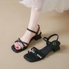 2025Summer Square Toe Women Sandals Eelgant Crystal Narrow Band  Low Heel Sandalias