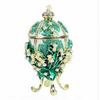 Egg Shape Trinket Box Enamel Jewelry Box with Artificial Pearls Crown Decorative Storage Box Green