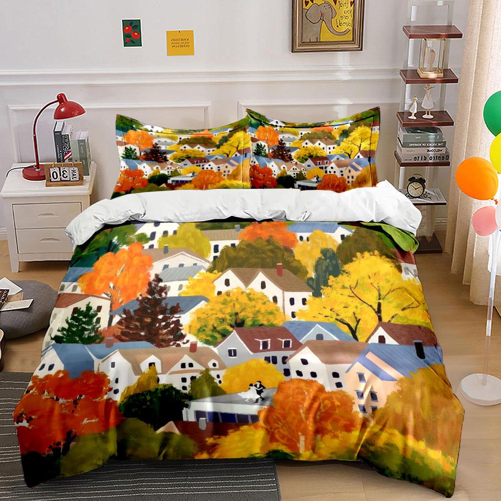 Autumn Village Wedding Celebration Views Kid'S And Adults' Bedroom Decor, Exquisite Three-Piece Bedding Set Gift