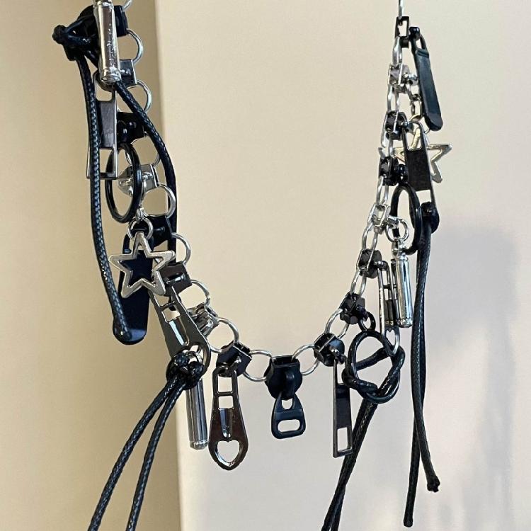 Star Round Leather Rope Necklace Adjustable Clavicle Chain Rock Style Neckchain