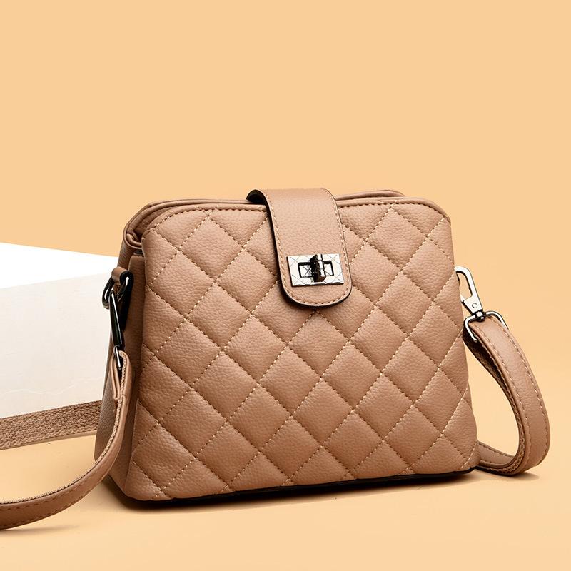 Neue Einfache Koreanischer Stil Modische Diamant Doktor Tasche Rindsleder Vielseitige Ein-Schulter Umhängetasche Große Kapazität Eimertasche