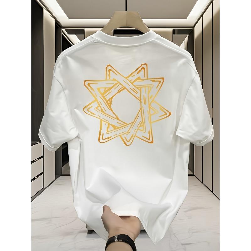 Cotton T-shirt, Men's Top - Hexagram Interwoven Pattern | Men's Pattern Printed T-shirt | Nostalgia | Perfect for Outdoor Activities in Summer