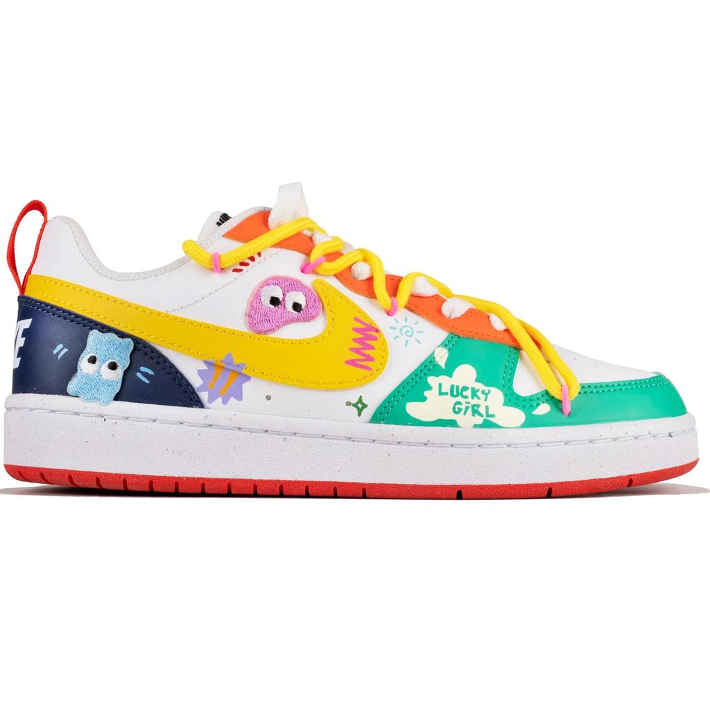 Nike Court Borough Cute Graffiti , Multicolor Candy Red Eye Low Top Skateboard Shoes Grade School Yellow Purple (Unisex) Skate Shoes