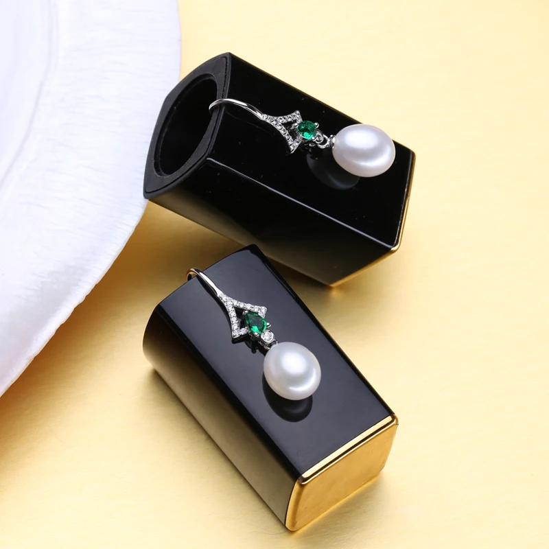 Изумрудный Пресноводный Жемчуг Капля Серебро 925 пробы Длинные Серьги Для Женщин Богемный Циркон Зеленый Кристалл Идея Подарок