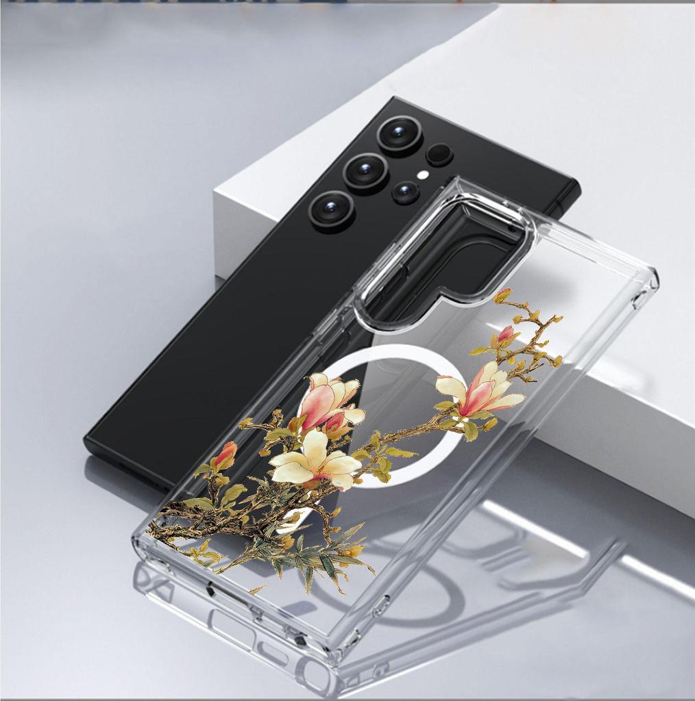 All the Way Flowers Bloom Magnetic Transparent Case for iPhone 15/16/17 Pro Max - Full Coverage Protection