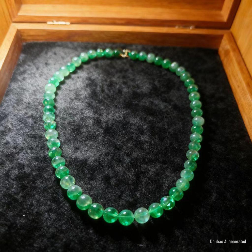 10mm Runde Grüne Perlenkette - Retro Literarische Schlüsselbein Kette für Damen