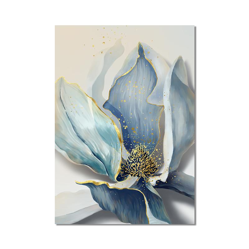 Tela de folha de planta azul dourada, poster de flores, arte de parede, pintura a óleo na parede, imagens para sala de estar, decoração de casa
