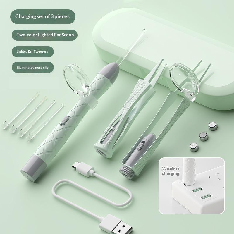 Led Lighted Ear Wax Removal Kit Magnifying Glass Soft Silicone Tips For Children Adults Ear Cleaning Tweezers Nose Clip Usb