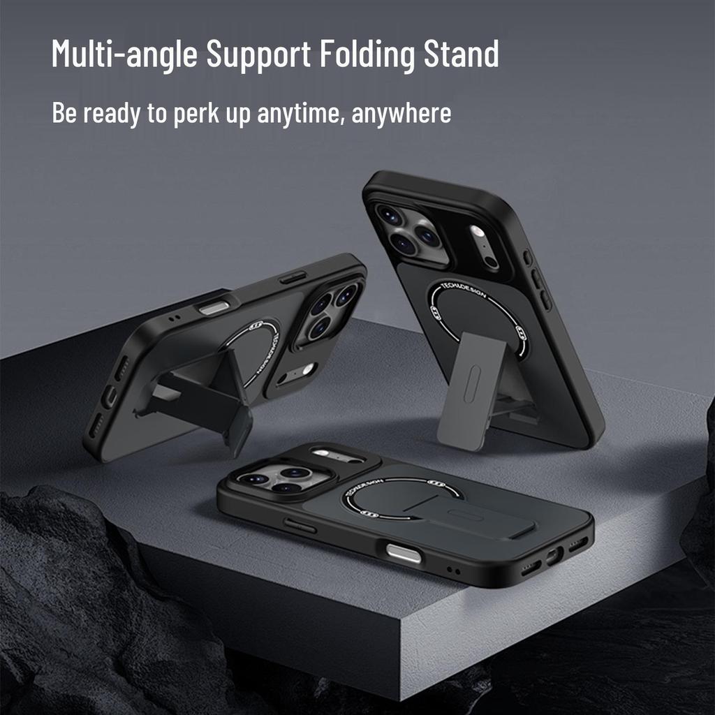 3D Invisible Magnetic Stand Case: Frosted, Drop-proof for Apple iPhone 16 & 17 ProMax