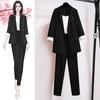 3-teiliges/Set Blazer Anzug Hose Weste Set Elastische Taille OL Stil Einfarbig