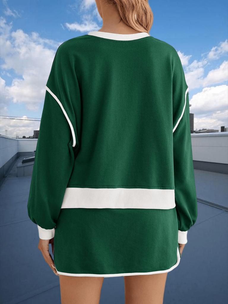 Women's Two Piece Oversized Crop Sweatshirt and High Waist Skirt Set Tennis Running Sport Outfit