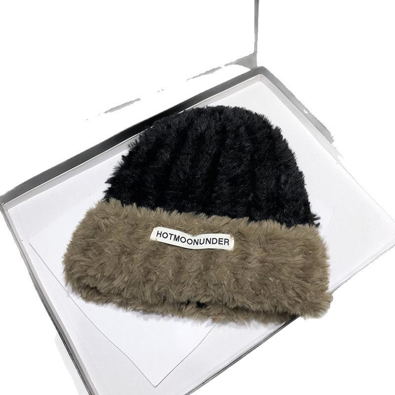 Autumn and winter thickened plush hat fashionable plush knitted hat versatile, small face, cold-proof and warm hat thickened to keep warm
