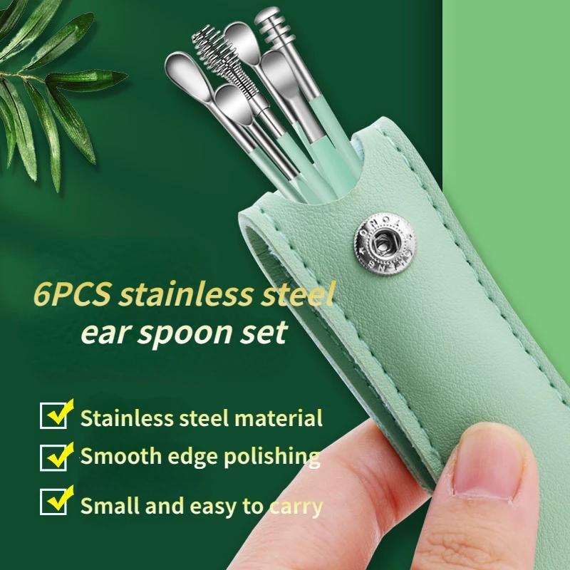 6pcs/set Stainless Steel Earpick Ear Cleaner Spoon Ear Pick Ear Wax Removal Tool Kit Ear Spoon Care for Baby Adults 6PCS Ear Care Set