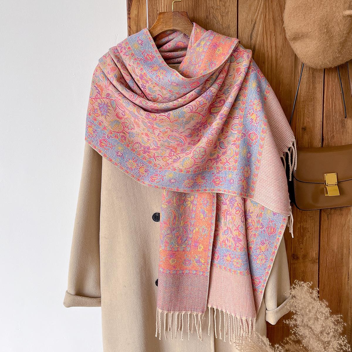 Winter Women S National Style Flower-Paisley Thick Pashmina Shawl - Warm Long Tassel Scarf & Poncho Stoles