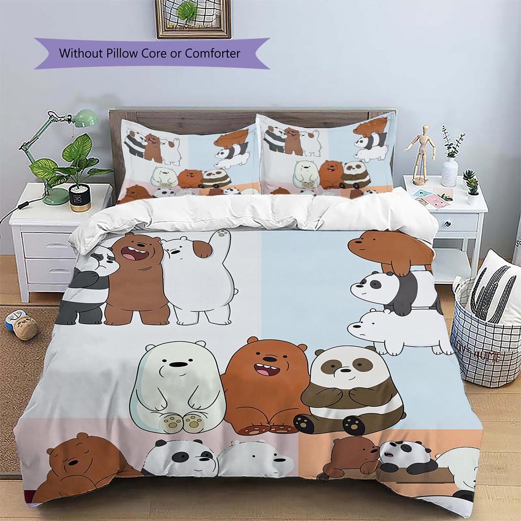 We Bare Bears Muster Bettwäsche Bettdecke Set Heimdekoration Geschenk (1 Bettbezug + 2 Kissenbezüge (ohne Füllung))