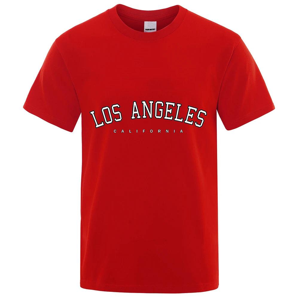 Los Angeles Letter Design Summer Unisexs Silk Ice Round Collar Simple Running Fitness Suit Breathable Thin Quick Dry Tshirt