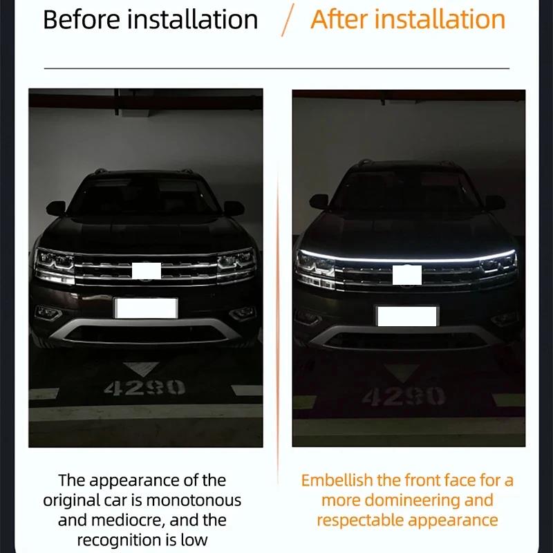 150cm LED Daytime Running Light Scan Starting Car Hood Decorative Lights DRL Auto Engine Hood Guide Decorative Ambient Lamp 12V Dome Lights 6