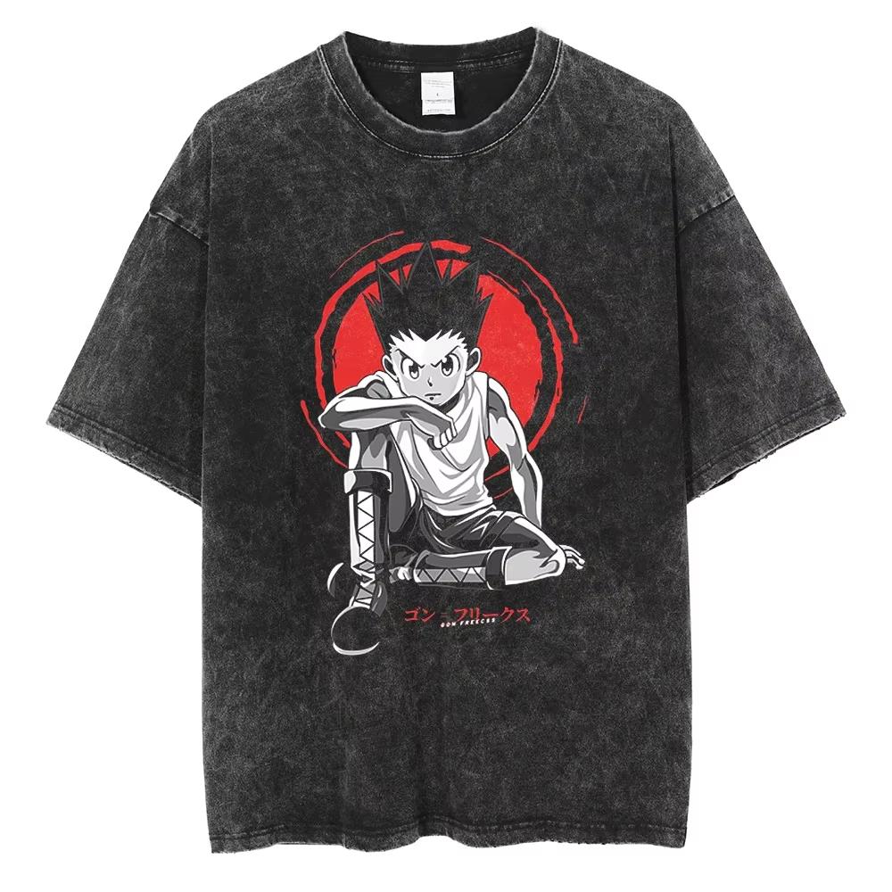 2026 Hot Sale HUNTER×HUNTER T Shirt Kurapika Manga Tshirt Men Women Hip Hop Washed Cotton T-shirt Clothing Summer Short Sleeve Tees Streetwear Top