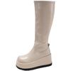 Punk Stil Plateau Keilabsatz Damen Kniehohe Stiefel Mode Slip On Höhenerhöhung Weibliche Ritter Stiefeletten