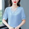 Women's Summer Solid Color Temperament Shirt Loose Design Embroidery Top
