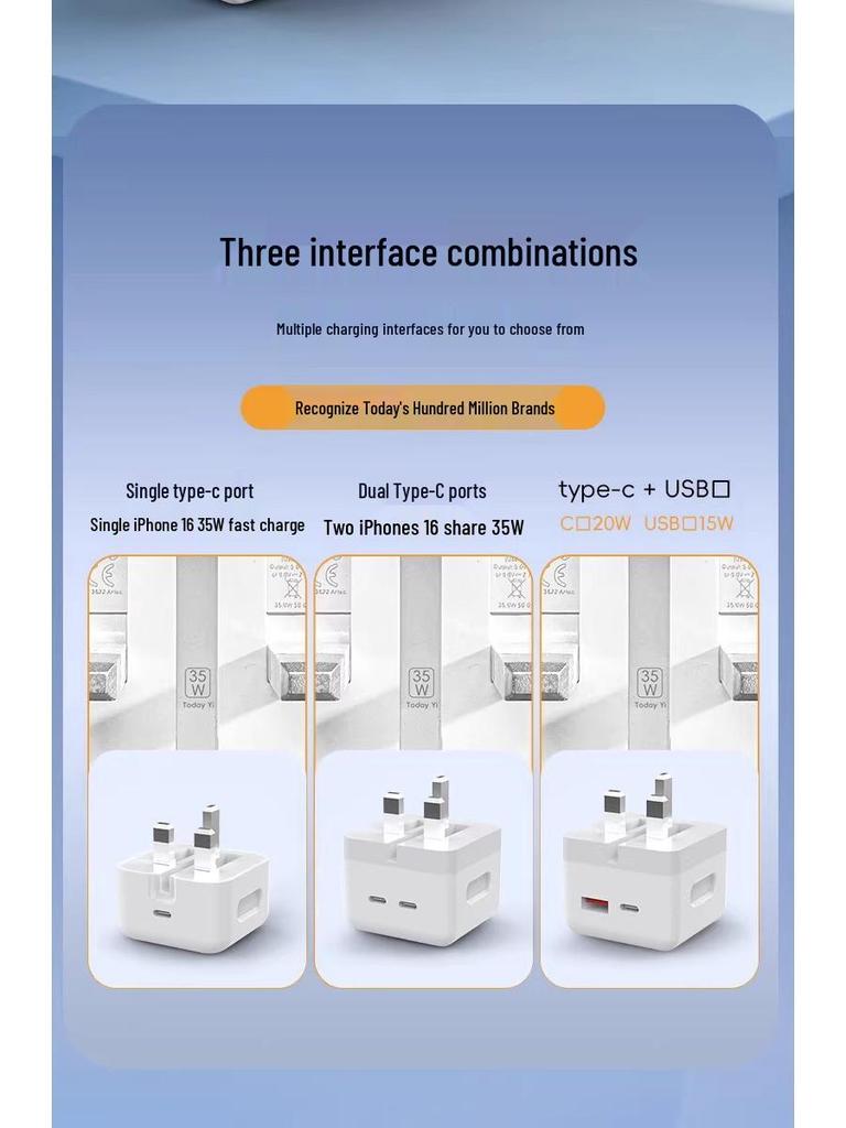 50W Dual C 35W PD Fast Charger for Apple 14 & 17