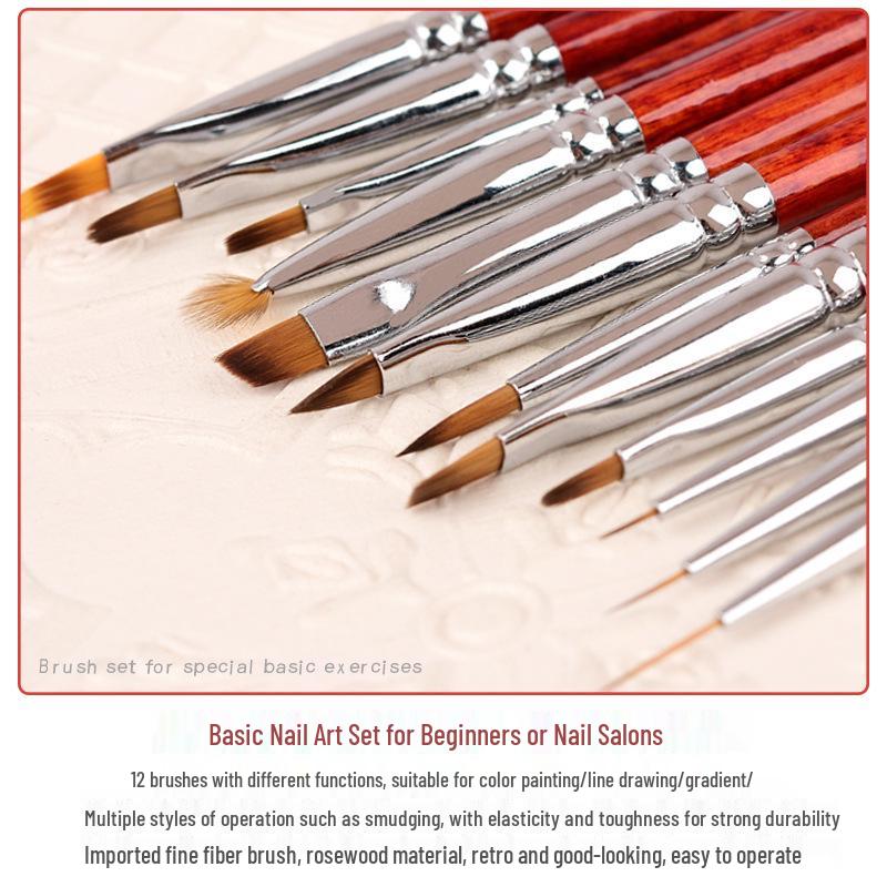 Wooden Handle Nail Art Pen Set - Brushes for Salons, Liner, Round Head, Gel Polish, Carving, Gradient, Smudge.