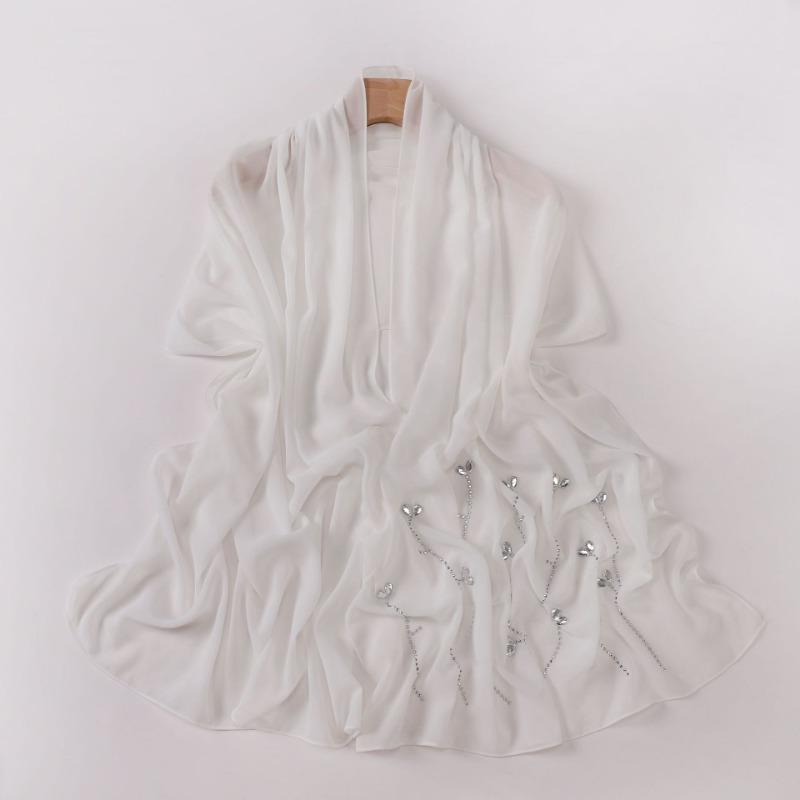 Pearl Chiffon Long Scarf With Rhinestone For African Women