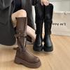 Designer Women Knee High Chelsea Boots Chunky Platform Goth Fad Heeled Shoes 2025 Winter New Casual Woman Mid Heels Long