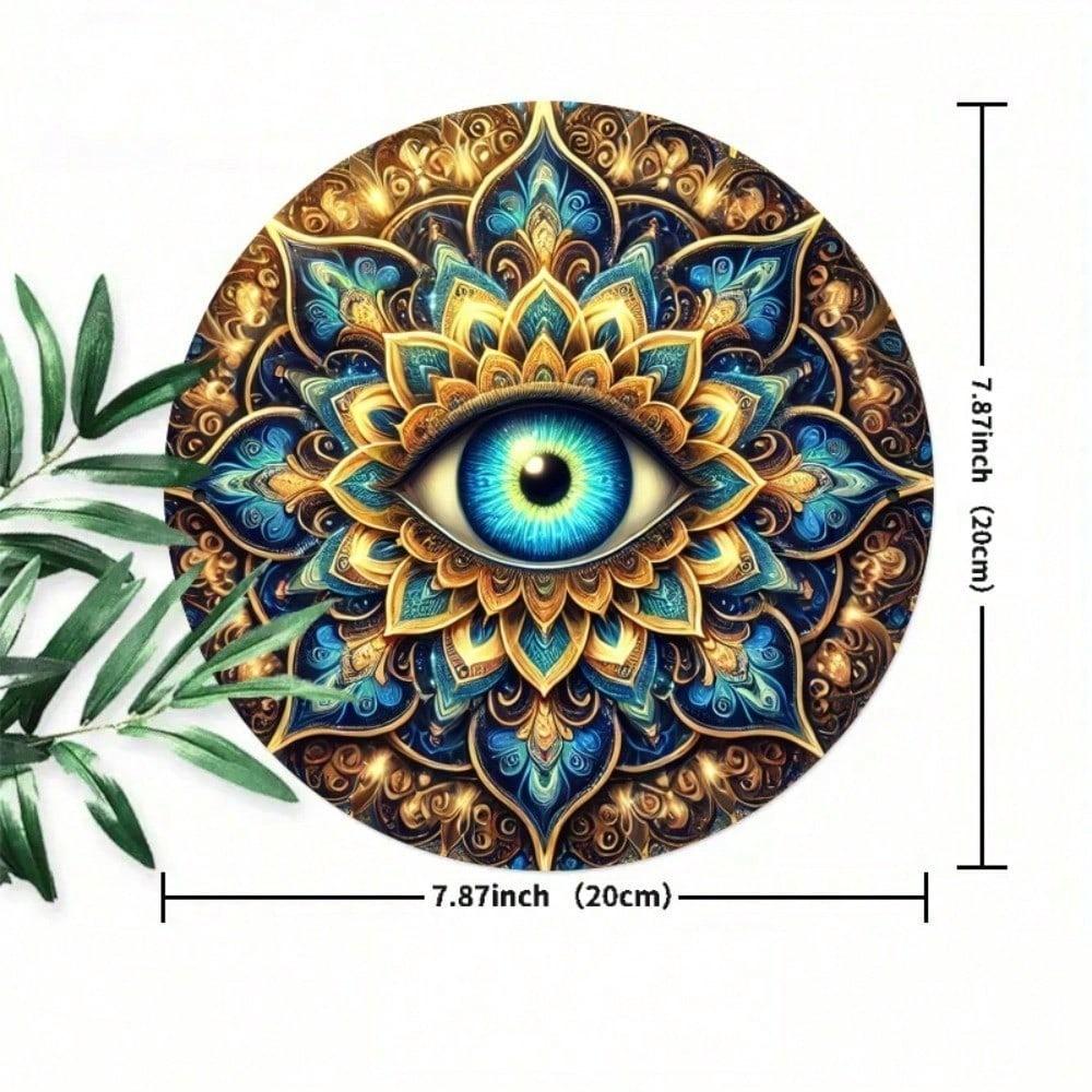Vintage Mandala Metal Wall Art Retro Farmhouse Round Iron Sign With Eye Design 7.87 Inch Home Decor