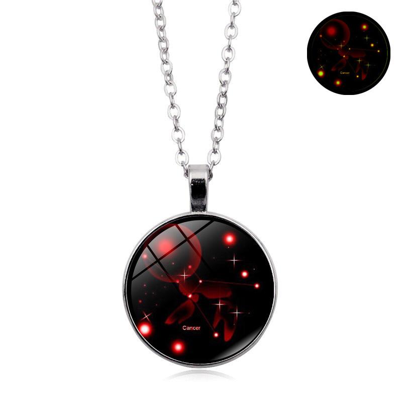 Glowing Zodiac Constellation Gemstone Pendant Necklace Vintage Versatile Sweater Chain Jewelry Accessory