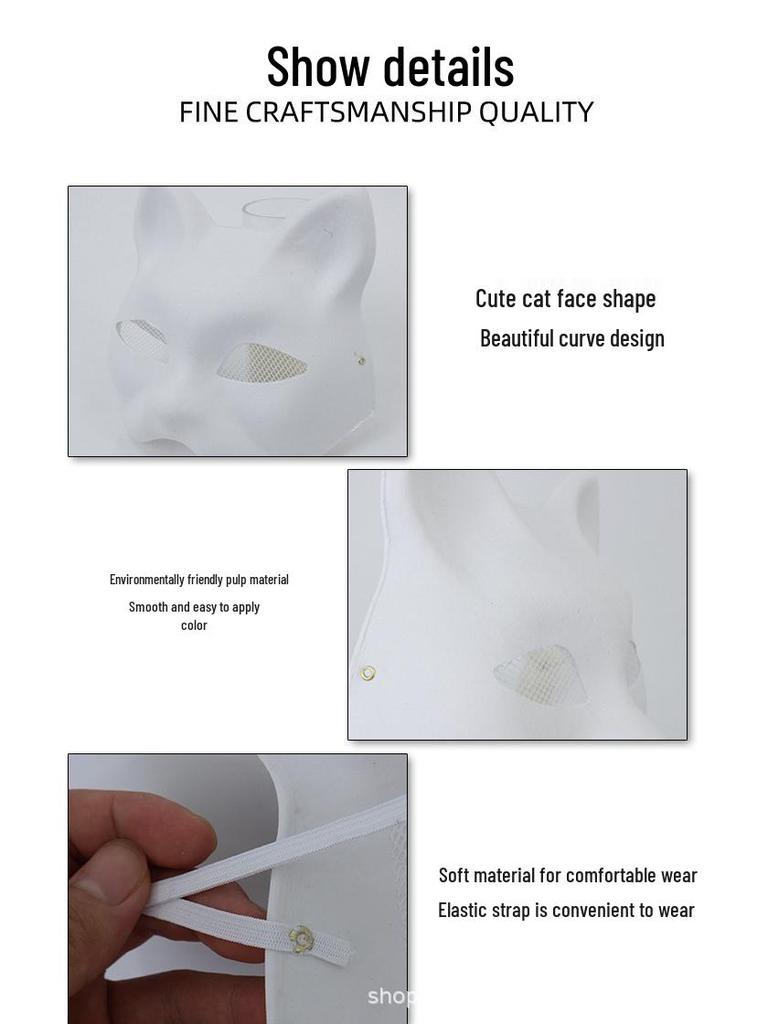 Kit Maschera Facciale Fai-da-te Gatto: Maschera Bianca, Tessuto in Ecopelliccia, Pennello e Rete