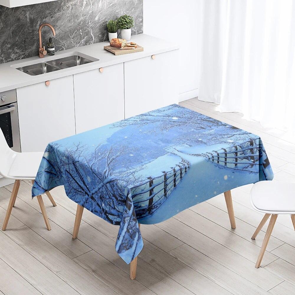 Winter Snow Tablecloth Beautiful  Anti-fouling Waterproof Rectangular Kitchen Table Home Decoration