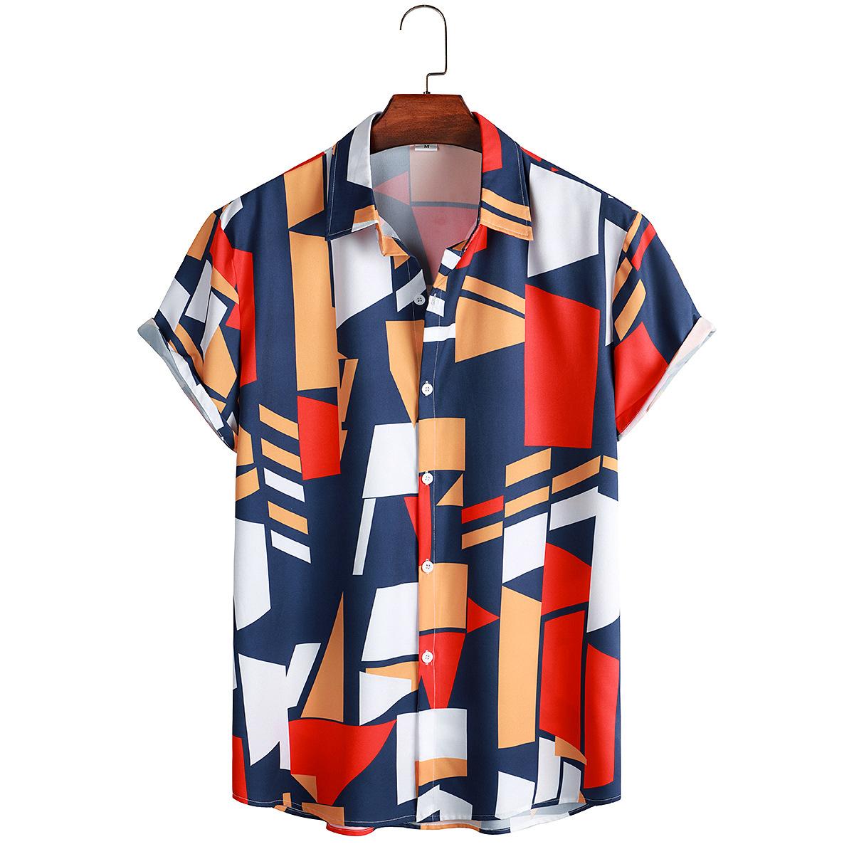 

Летняя рубашка с принтом Мужская повседневная рубашка Топ с коротким рукавом L красный