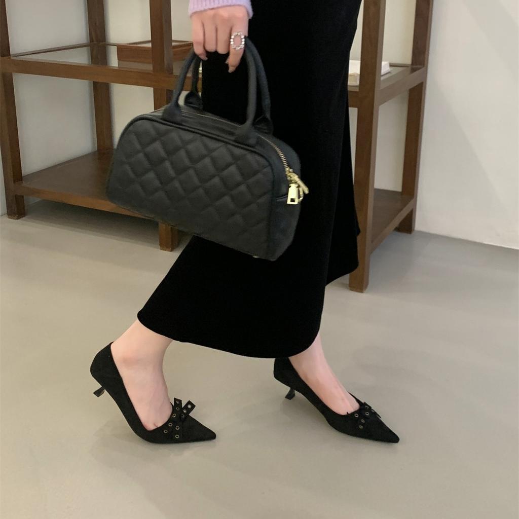 French bow temperament lady single shoes 2025 spring new versatile stiletto pointed high heels