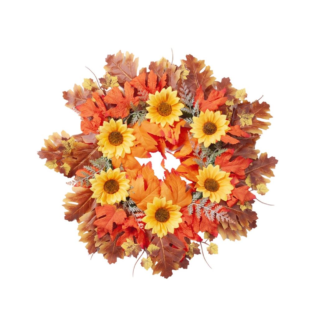 Artificial Maple Leaf Wreath with Pumpkin for Halloween Fall Home Decor