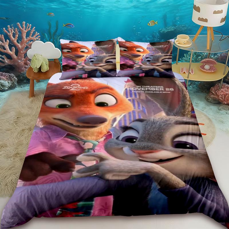 3pcs Duvet Cover Anime Zootopia Judy Nick Bedding Set Skin-friendly Children Bedroom Dormitory Surprise Gifts