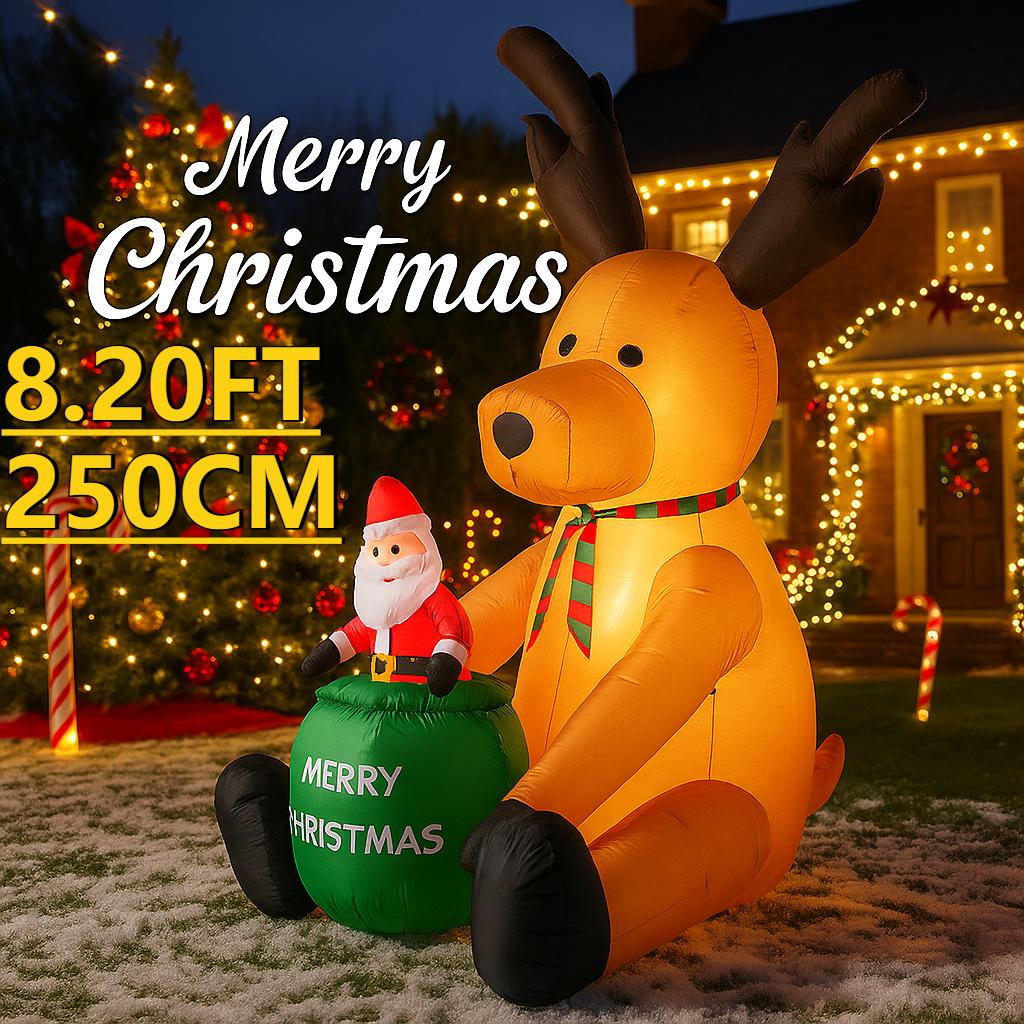8.2FT Yard Party Decoration Inflatable Reindeer Santa Toy LED Light Xmas Home Decor Ornament Supplies Christmas Holiday Gift
