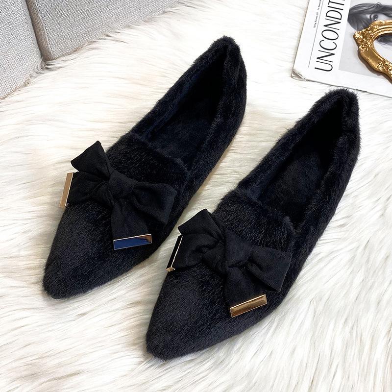 

Pointed high-heeled fluffy shoes for women, mink hair single shoes for autumn and winter, one velvet bean shoes, large size women s shoes 4143 34 чёрный