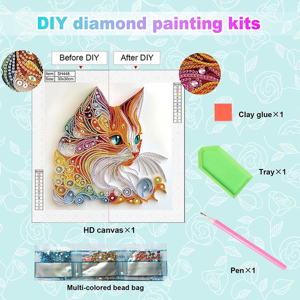 5D DIY Partial Special Shaped Drill Diamond Painting Kit Animal Decor30x30cm Rhinestone Diamond Painting Home Wall Decor