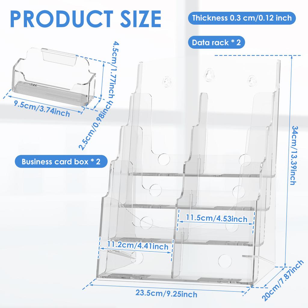 2Pcs Acrylic Brochure Holder 4Tier Display Stand Clear Literature Magazine Organizer Stand with Removable Divider for Countertop