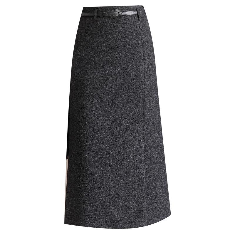 Damen Midirock in A-Linie aus dicker Wolle, Grau - Winterstyle 2025, Stilvoller Schlitz