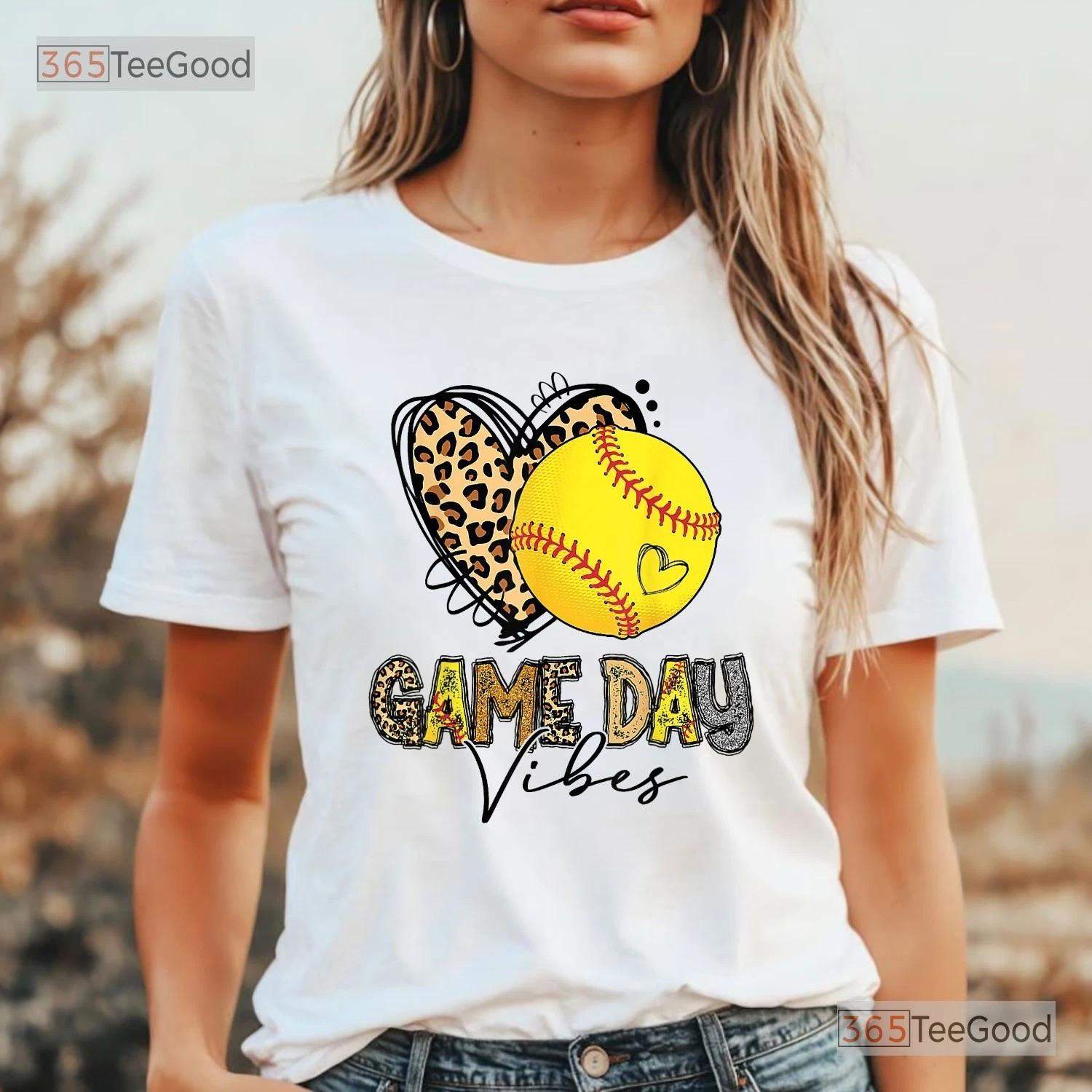 Bleached Softball Mom Shirt, Leopard Heart Game Day Vibes T-shirt For Women XL