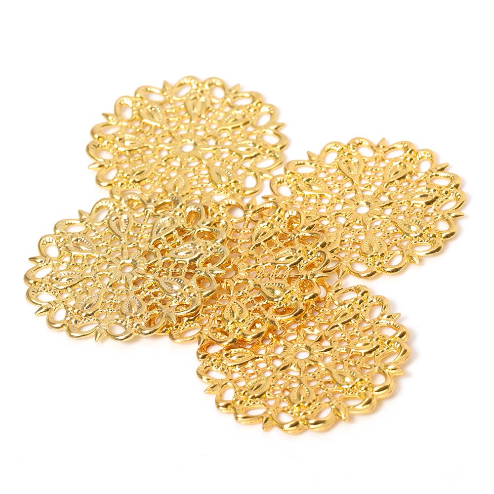 20pcs/lot 25mm Gold Flowers Filigree Wraps Hollow Out Peacock Feather Connectors Charms For DIY Brooch Jewelry Making Components