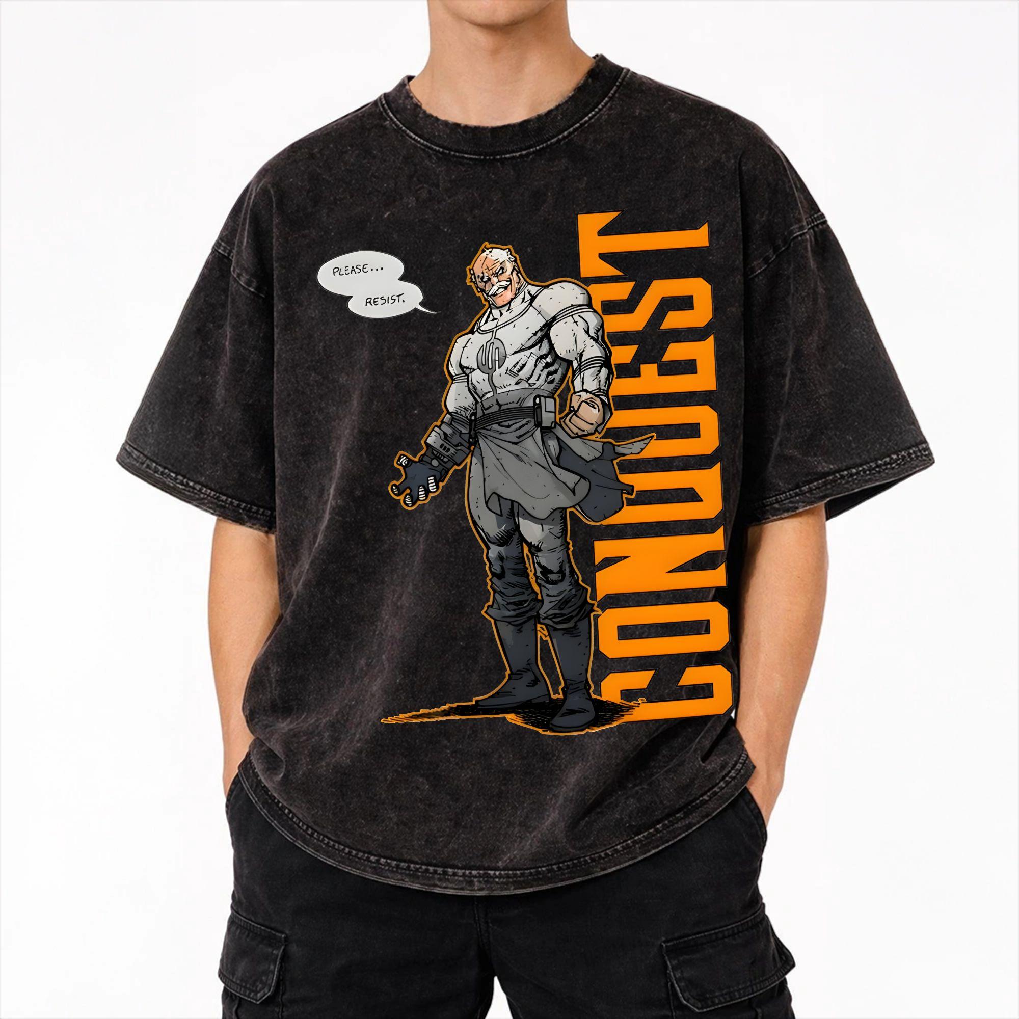 Harajuku Washed Shirts Conquest invincibles Outfit Retro T-Shirts Harajuku  Streetwear Short Sleeve Summer Tops Tees S разноцветный