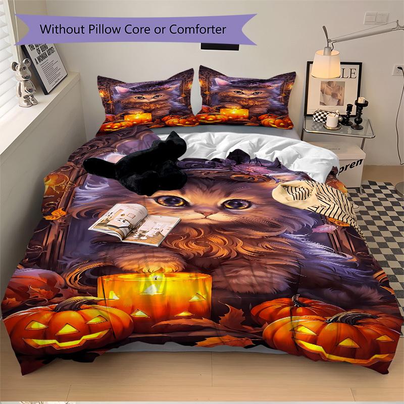 

3pcs Witch Hat Kitty Art Duvet Cover Set -Includes 1 Duvet Cover and 2 Pillowcases, No Quilt Core, All-Season Home Decor yy251111119 135x200cm