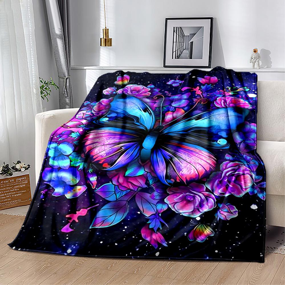 1pc Colorful Butterflies Flowers Blanket Soft and Warm for Sofa Office Camping Travel Livingroom Great Gift for Friends and Family Comfortable