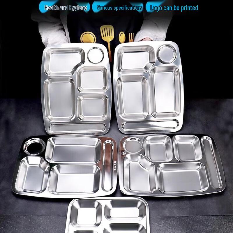 304 Stainless Steel 5-Compartment Divided Lunch Tray