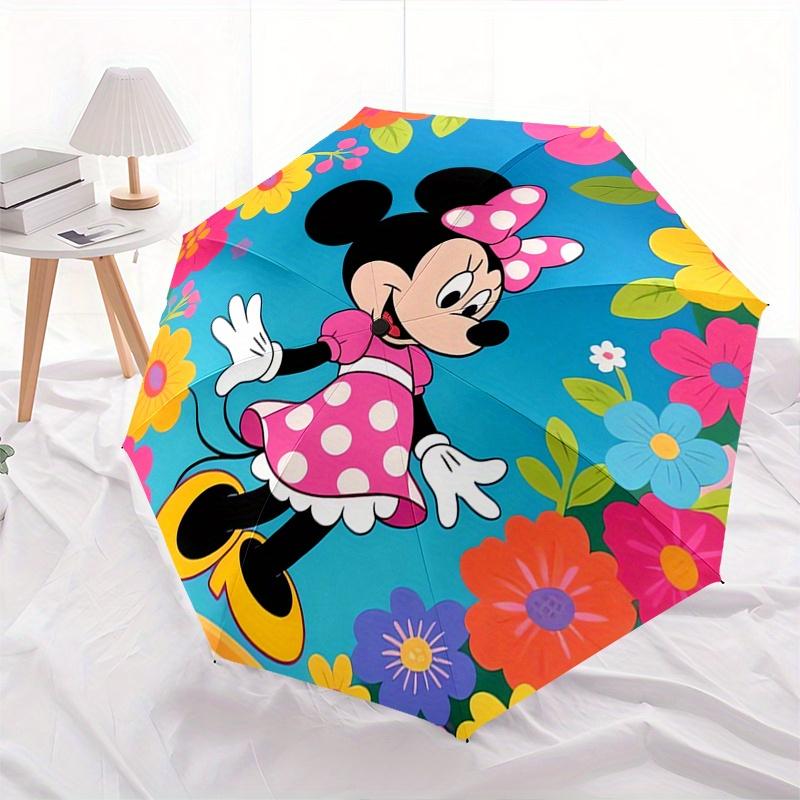 Minnie Mouse, Flowers Automatic Opening and Closing Umbrella, Compact Travel Umbrella, Lightweight and Portable, Suitable for Beach Commutin