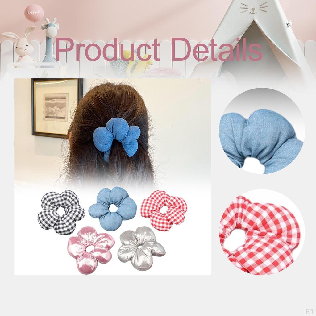 5 Pieces Hair Scrunchies for Women Bun Ponytail Holder Puff Cute Loops Plaid Simple Ropes Elastic